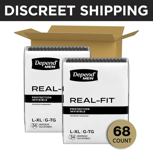 Depend Real Fit Incontinence Underwear for Men, L/XL, 68 Count