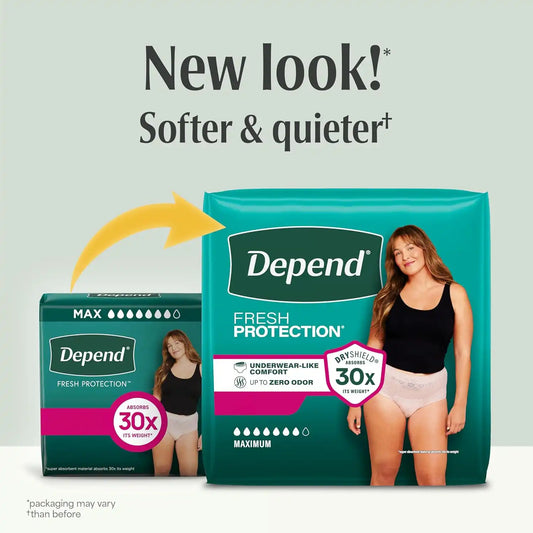 Depend Fresh Protection Adult Diapers for Women, Medium, 18 Count