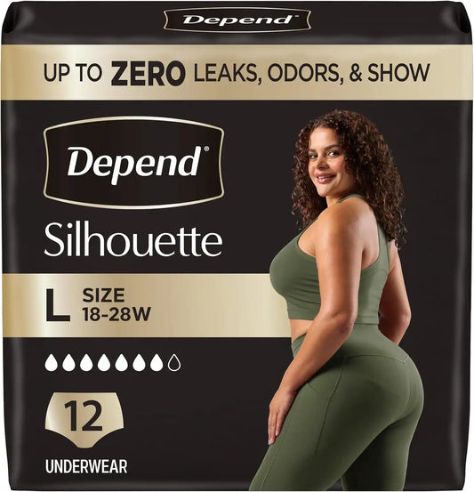 Depend Silhouette Incontinence Underwear for Women, Large, 12 Count
