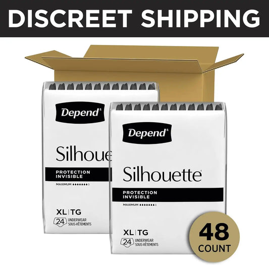 Depend Silhouette Adult Diapers, Incontinence & Postpartum Bladder Leak Underwear for Women, Maximum Absorbency, Extra Large, Black, 48 Count (2 Packs of 24), Packaging May Vary