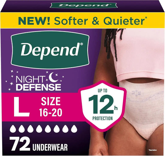Depend Night Defense Adult Diapers for Women, Large, 72 Count