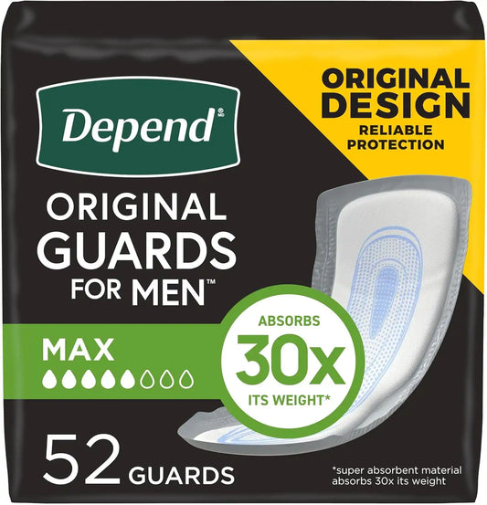 Depend Original Guards Incontinence Pads for Men, Maximum Absorbency, 52 ct